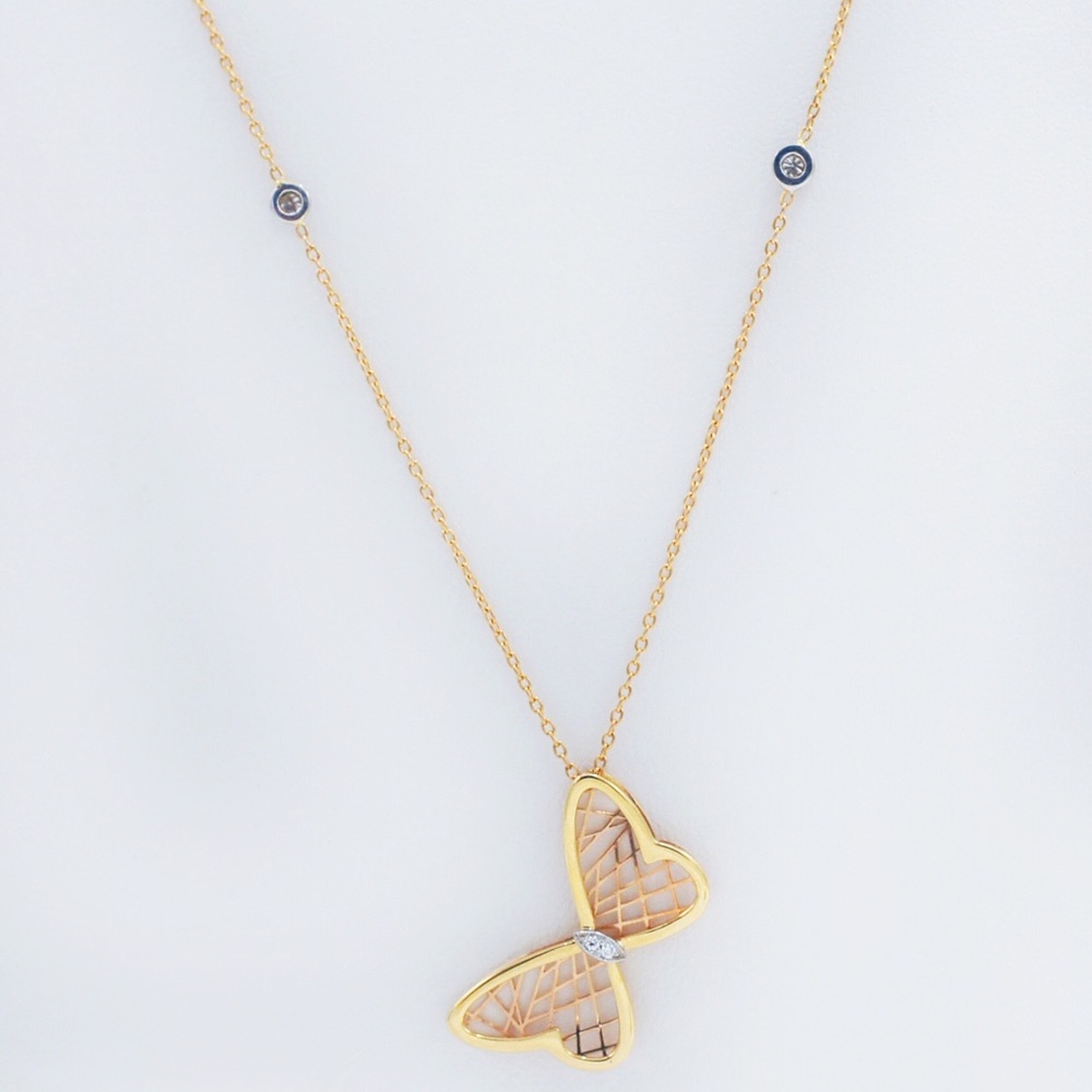Zeghani 14K Gold and Diamond Butterfly Necklace
